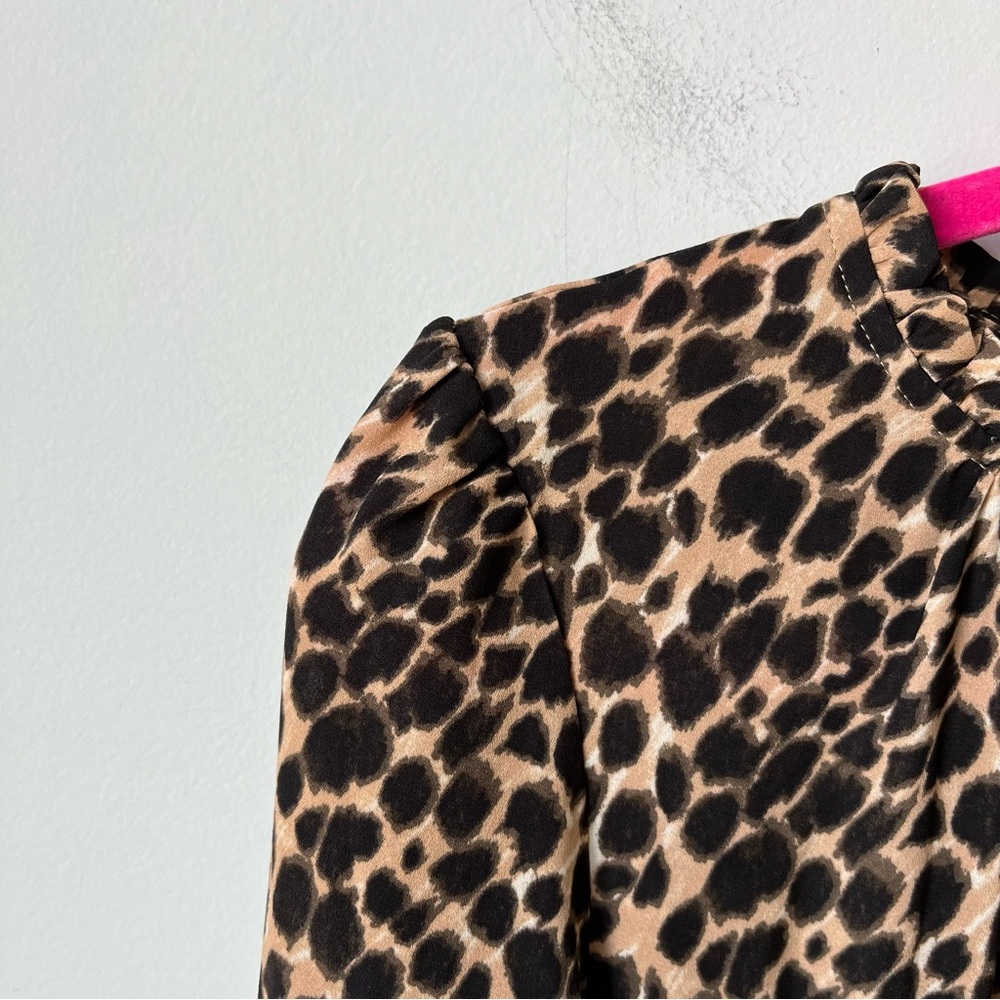 J.Crew Factory Ruffle Neck Peasant Dress Animal Leopard Print Midi Dress Size 6 - Picture 14 of 15